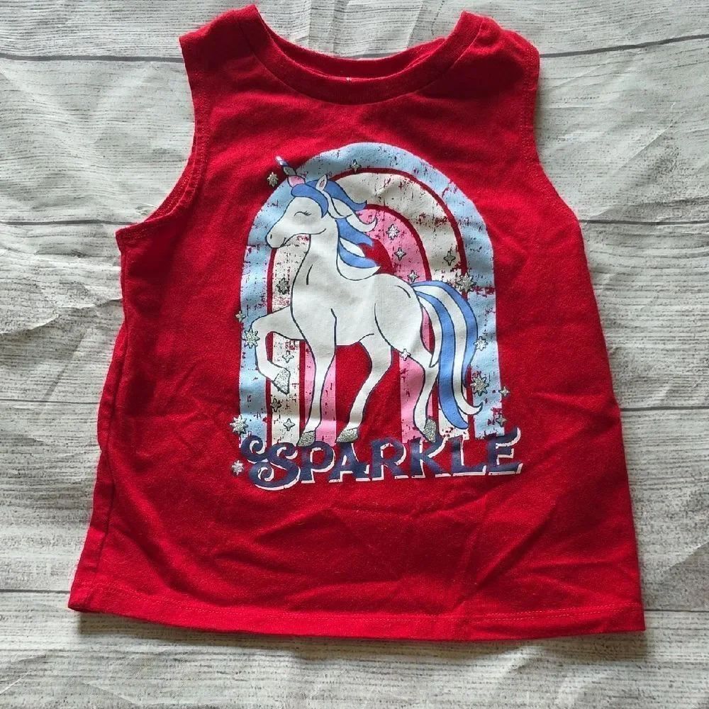 Sparkle Red Unicorn Tank Top for Kids